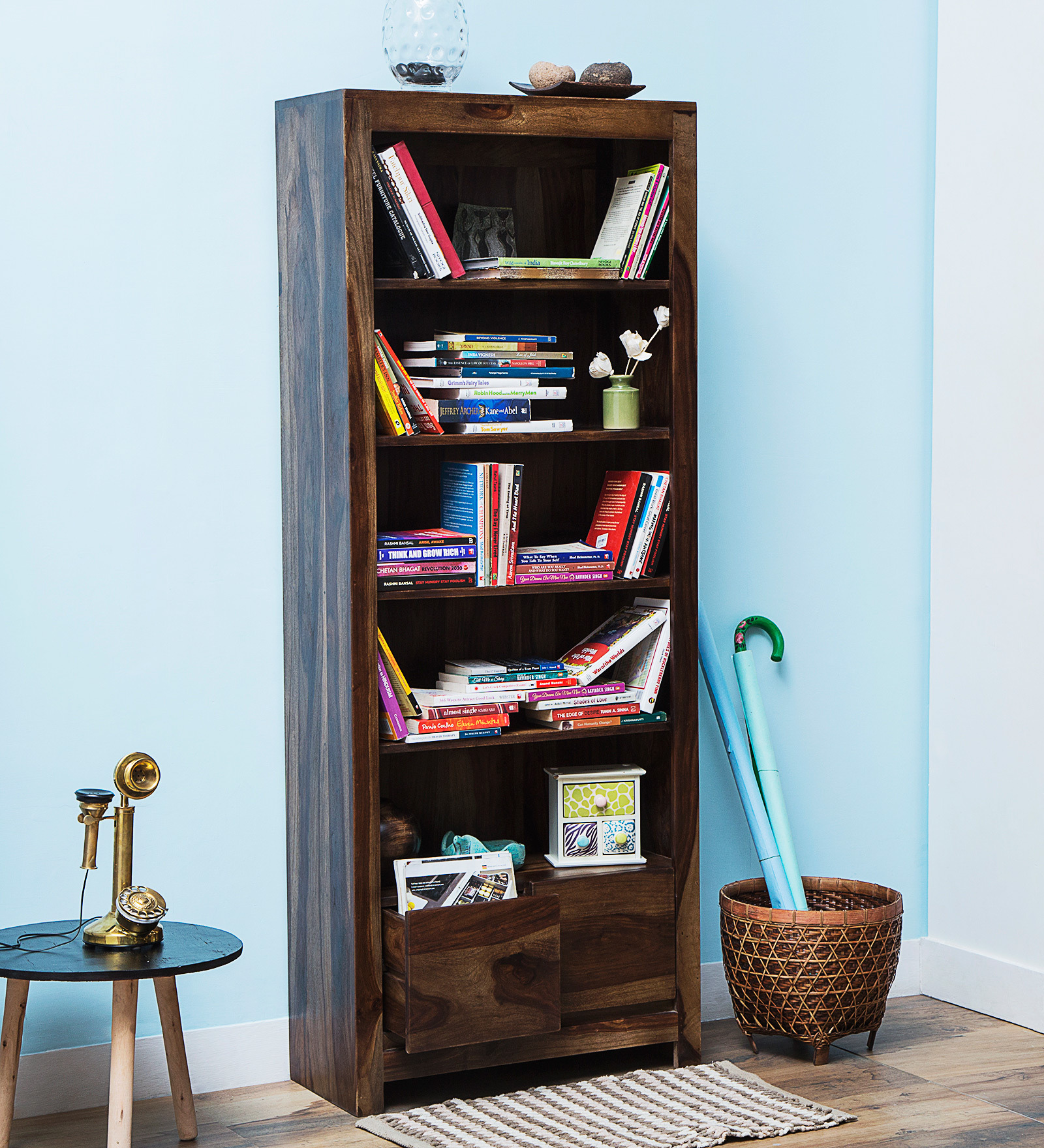Fothmon Book Shelf with Two Drawers in Provincial Teak Finish